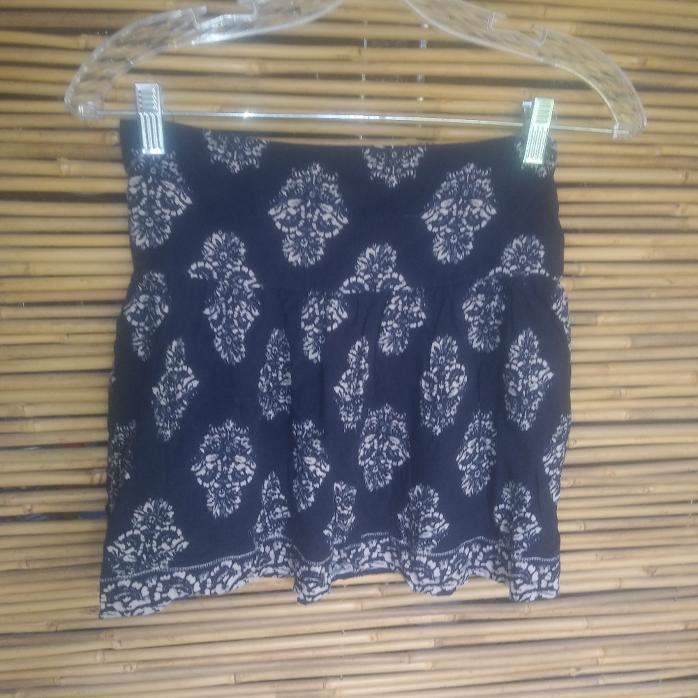 Hollister S Navy White Indian Cotton Mini Skirt